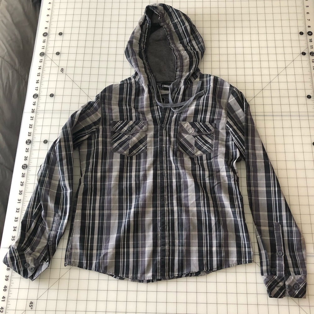 Gray Hooded Long Sleeve Shirt